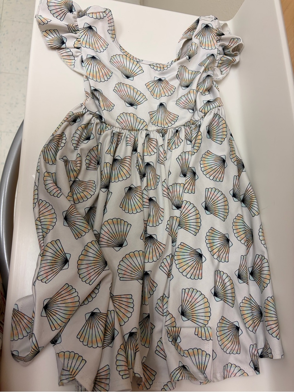 Girls White Seashell Ruffle Sundress 2T